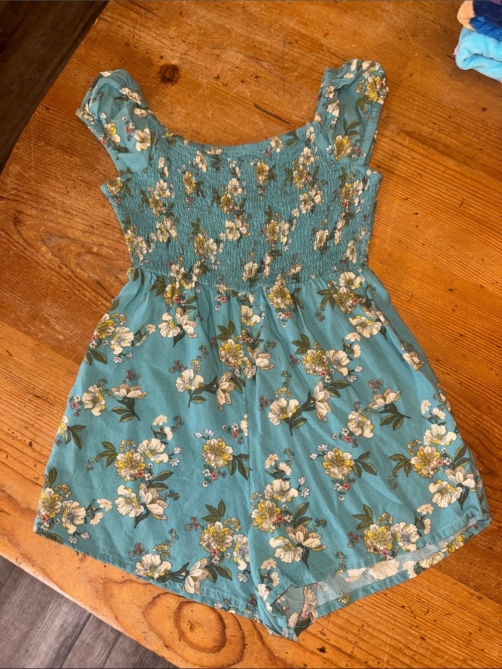 O’Neill Kids Floral Smocked Romper - Teal Green